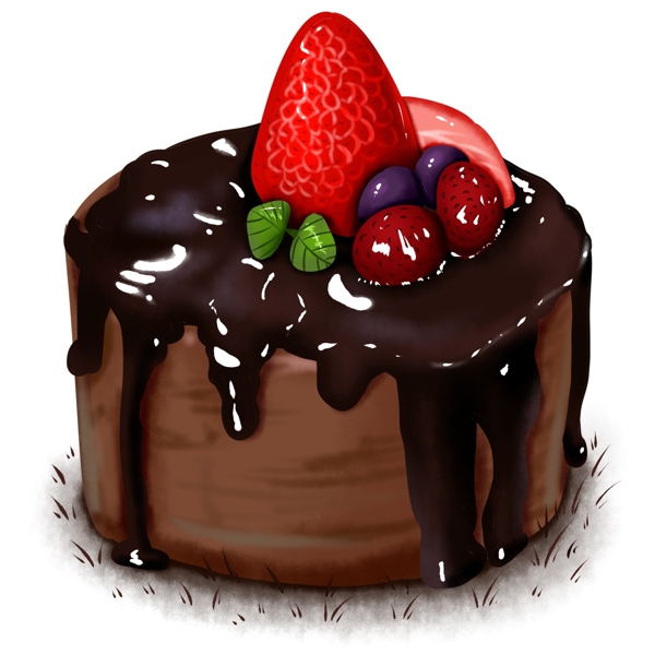 原创手绘食物蓝莓巧克力草莓杯子蛋糕