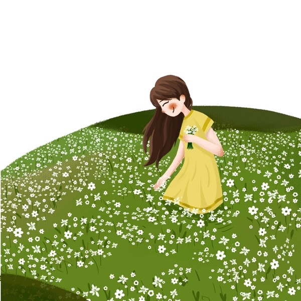 小女孩在花丛里免抠图