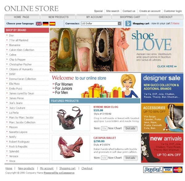 鞋店在线销售网页模板