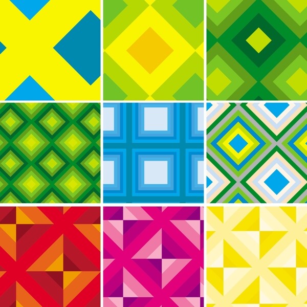 9个几何复古瓷砖的图案矢量集