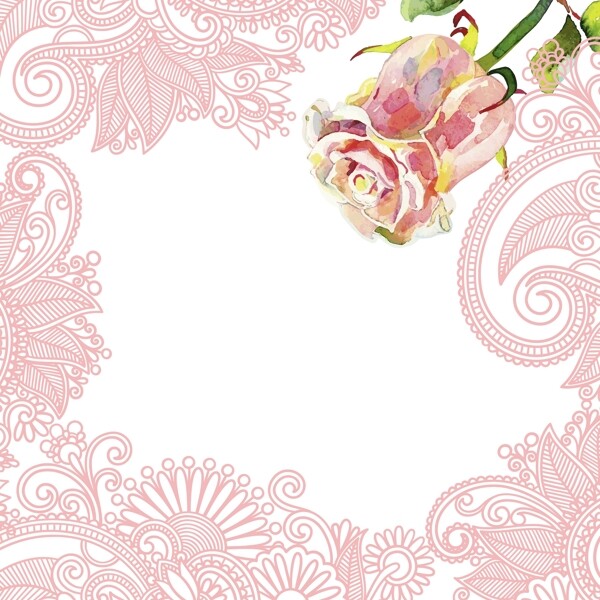 矢量素材浪漫玫瑰传统花纹边框