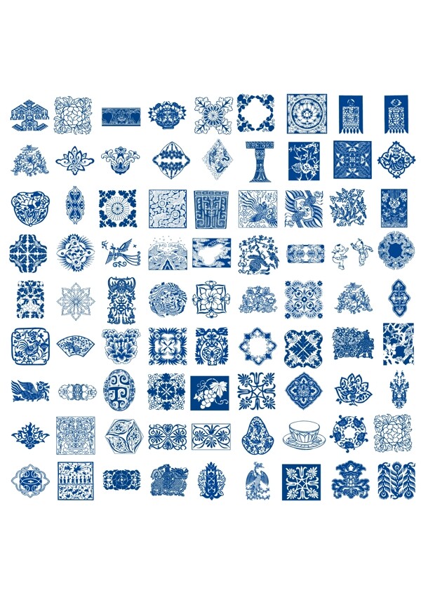 80款方形青花瓷花纹样古典传统