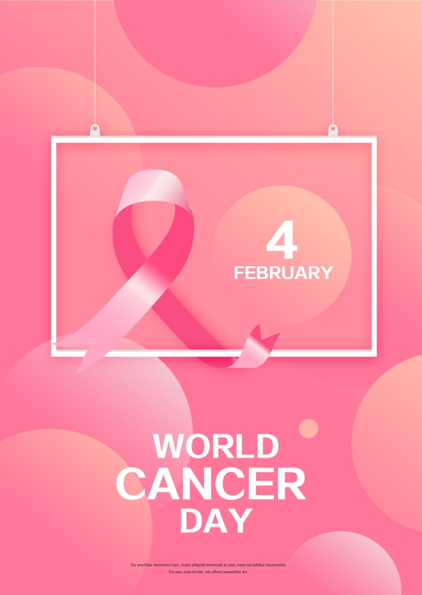 粉红色的红丝带世界癌症日海报模板