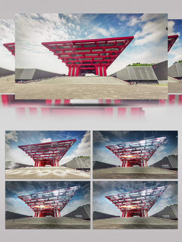 科技线条元素展示上海地标建筑世博会中国馆