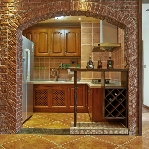欧式古典厨房浅黄色地板砖装修效果图