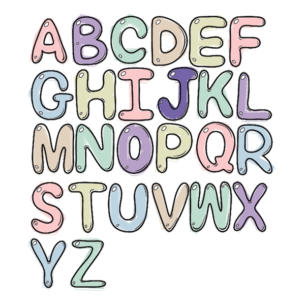26英文字母可爱手绘气泡艺术字