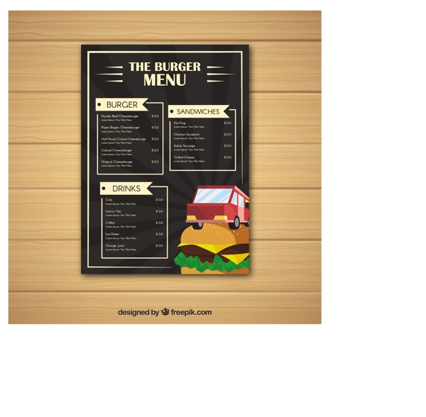 汉堡食品卡车菜单与平面设计
