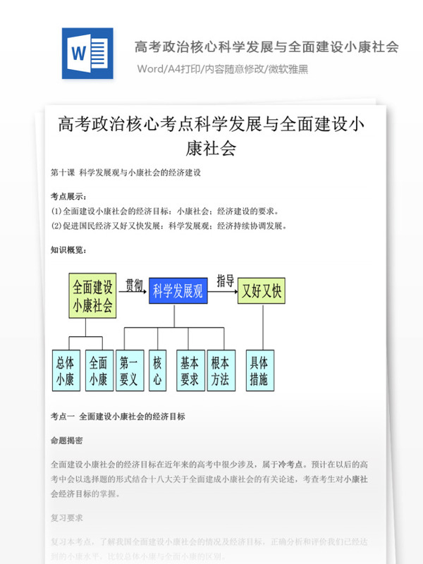 高考政治核心考点科学发展与全面建设小康社会