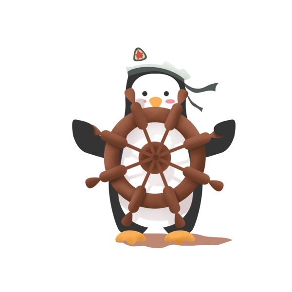 卡通可爱拿着船舵的企鹅