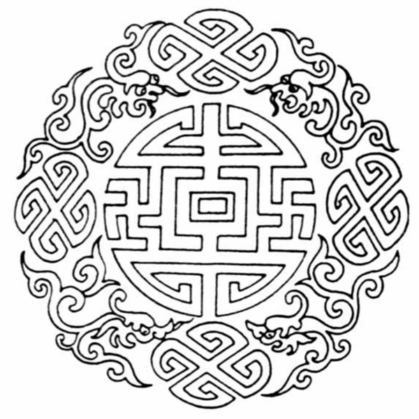中式图案传统龙纹黑白图