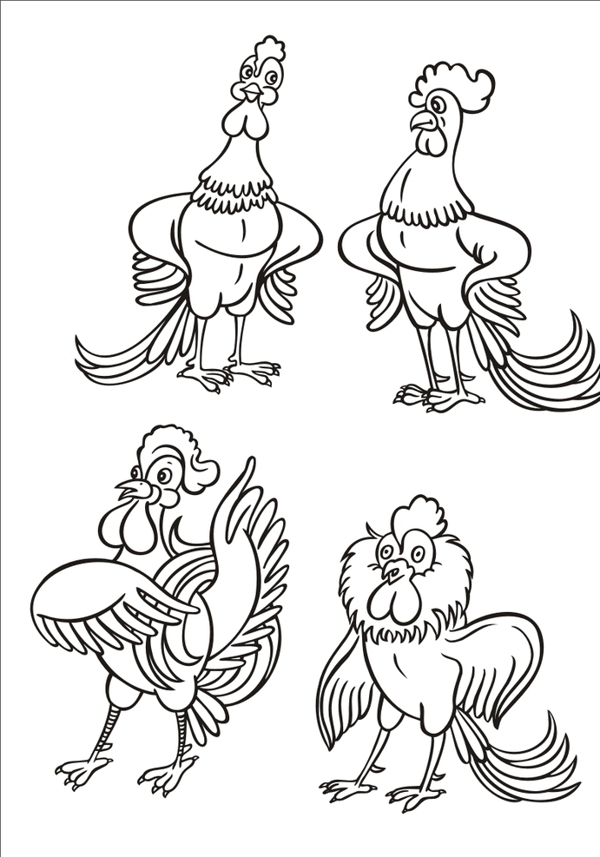 手绘线描小鸡