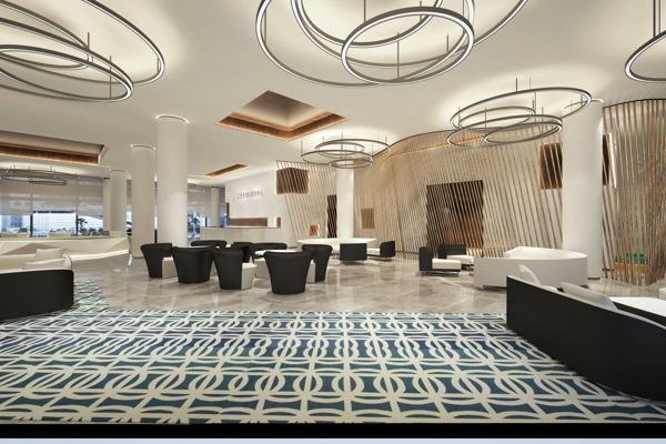 现代时尚售楼处蓝色花纹地毯工装效果图