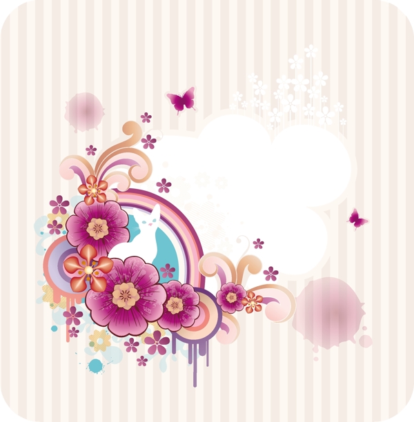 蝴蝶花纹圆环和美丽花朵插画