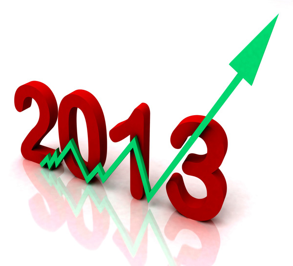 2013绿色箭头显示年的销售额