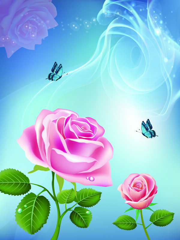粉色梦幻玫瑰花朵漂亮移门图