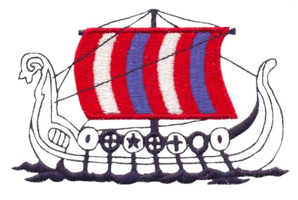 绣花帆船红色紫色白色免费素材