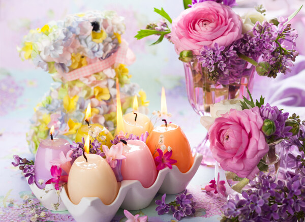 鲜花彩蛋蜡烛设计图片