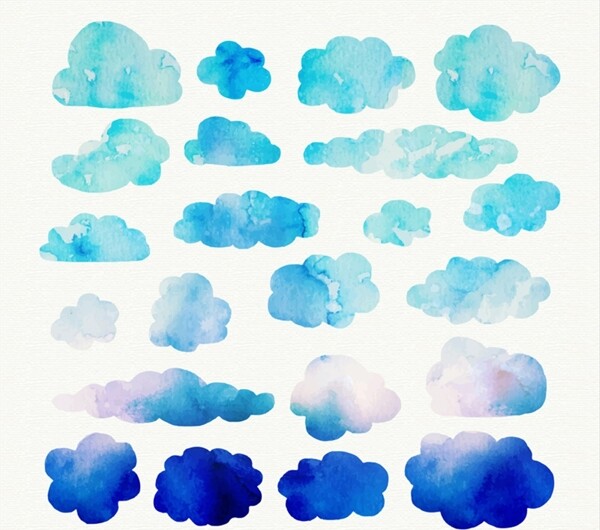 蓝色水彩云朵矢量素材