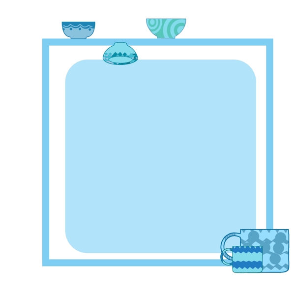 蓝色的餐具边框插画