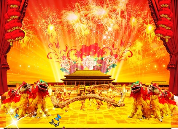 国庆舞狮素材图片