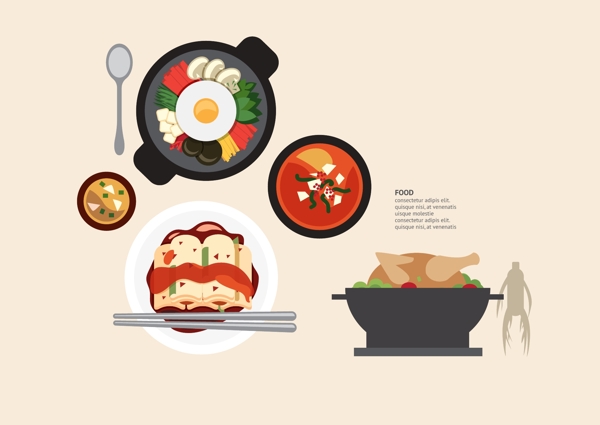 韩国美食扁平矢量素材图片