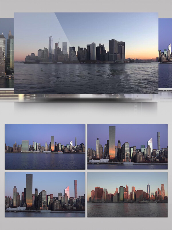 4K纽约城市天际线滨水城市景观展示