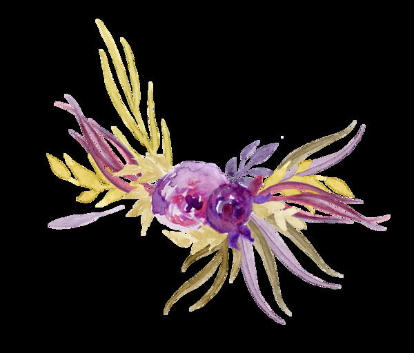 紫色水彩花卉卡通透明素材
