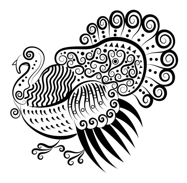 矢量素材手绘动物孔雀