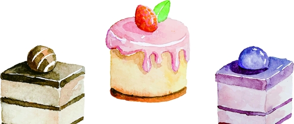 水彩绘美味蛋糕草莓蓝莓