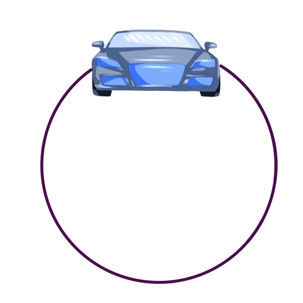 蓝灰色汽车圆形边框插画
