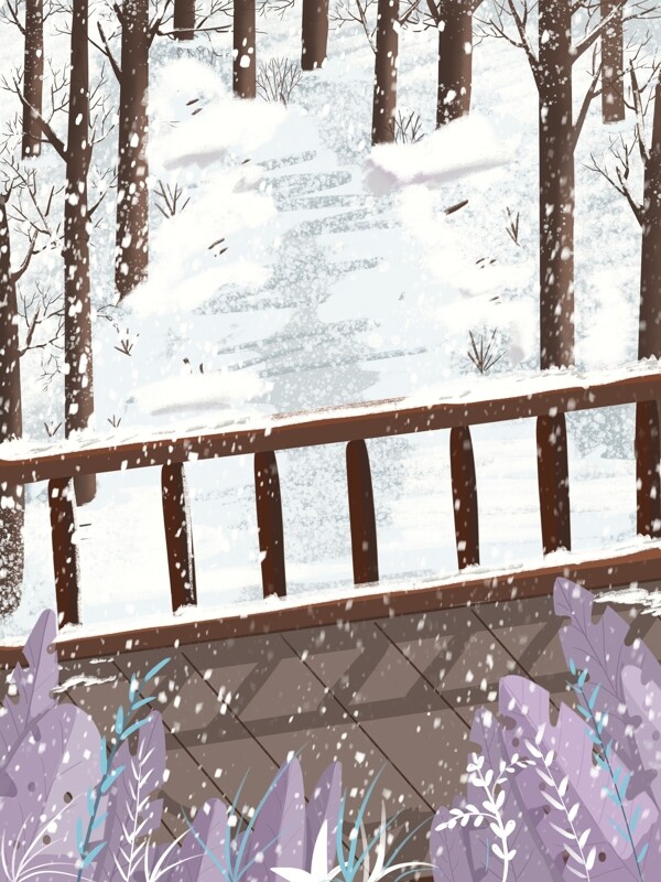 简约冬季雪地树林背景设计
