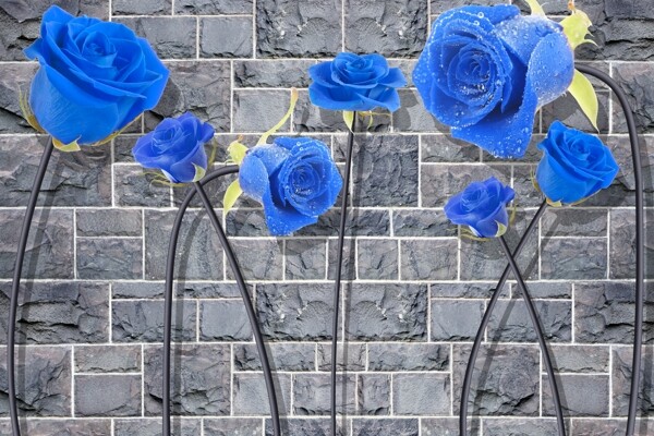 蓝玫瑰砖墙背景