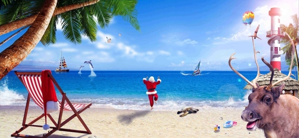 圣诞老人海边度假