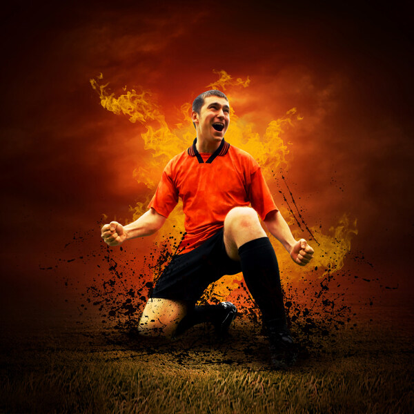 足球运动员与火焰背景图片