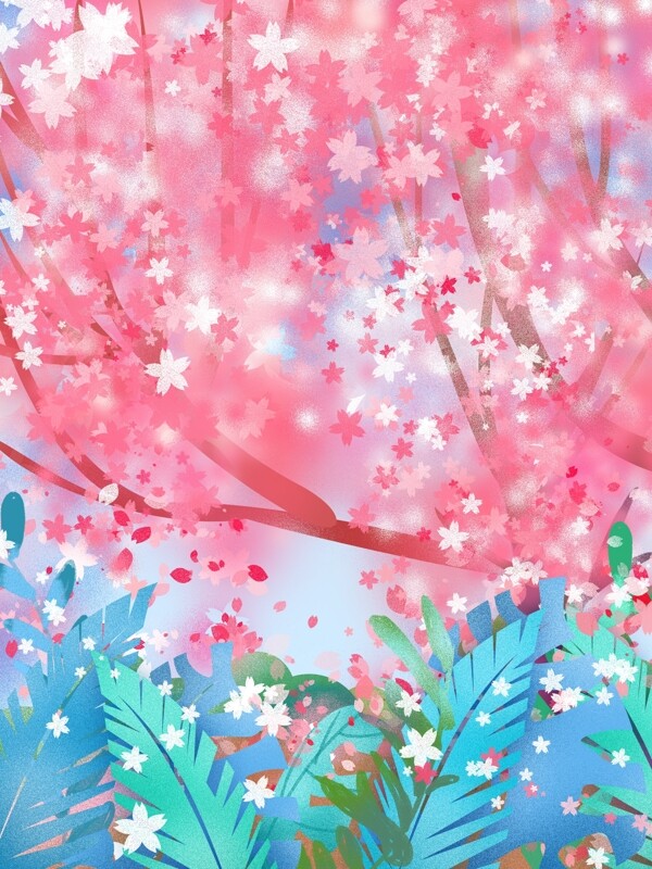 手绘春季日本樱花背景设计