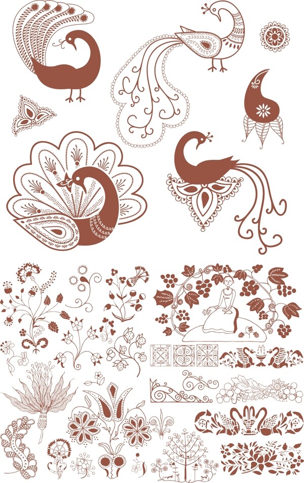 欧式花纹花朵孔雀花纹图片