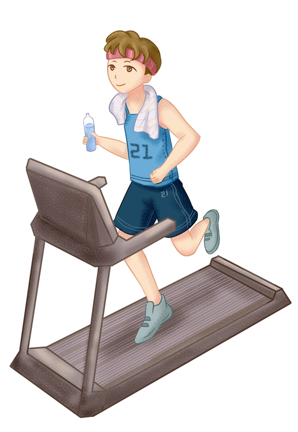 跑步机健身男孩插画