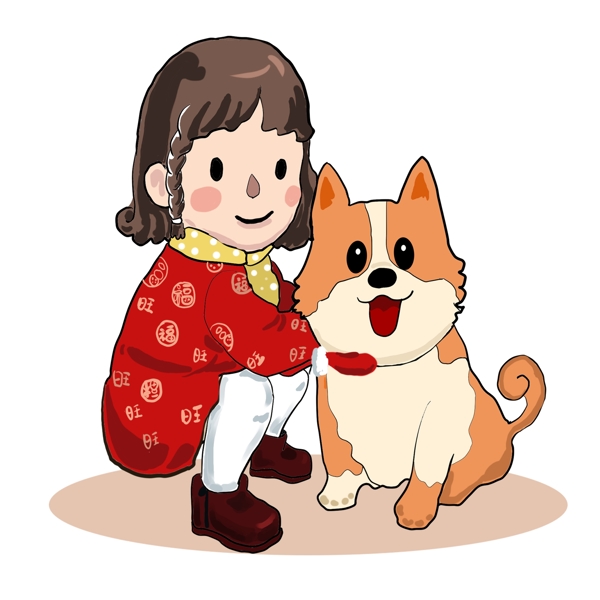 春节女孩拥抱小狗