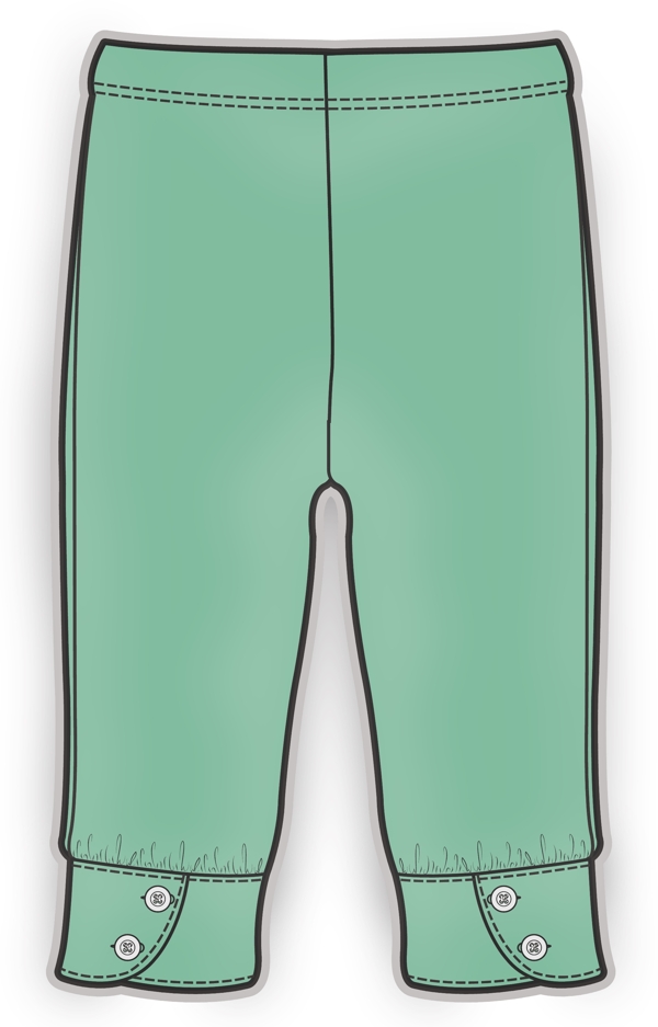 绿色长裤小女生服装设计彩色矢量原稿