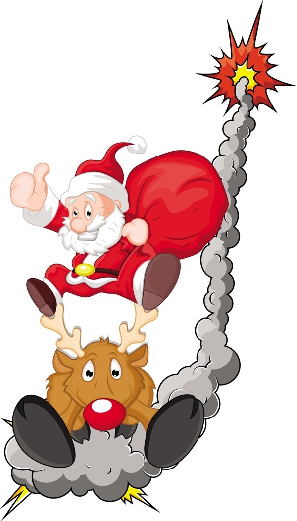 有趣的圣诞老人驯鹿圣诞矢量插画