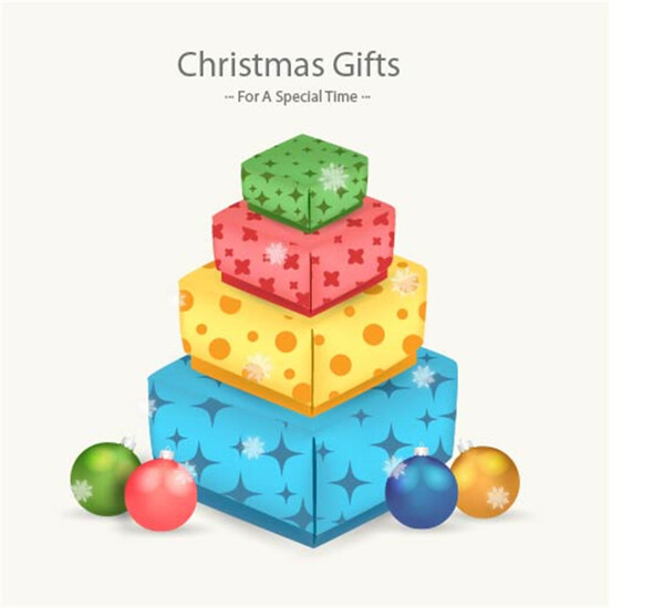可爱儿童圣诞礼物盒子元素设计