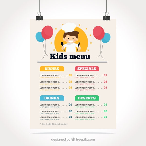 可爱小厨师儿童餐厅菜单