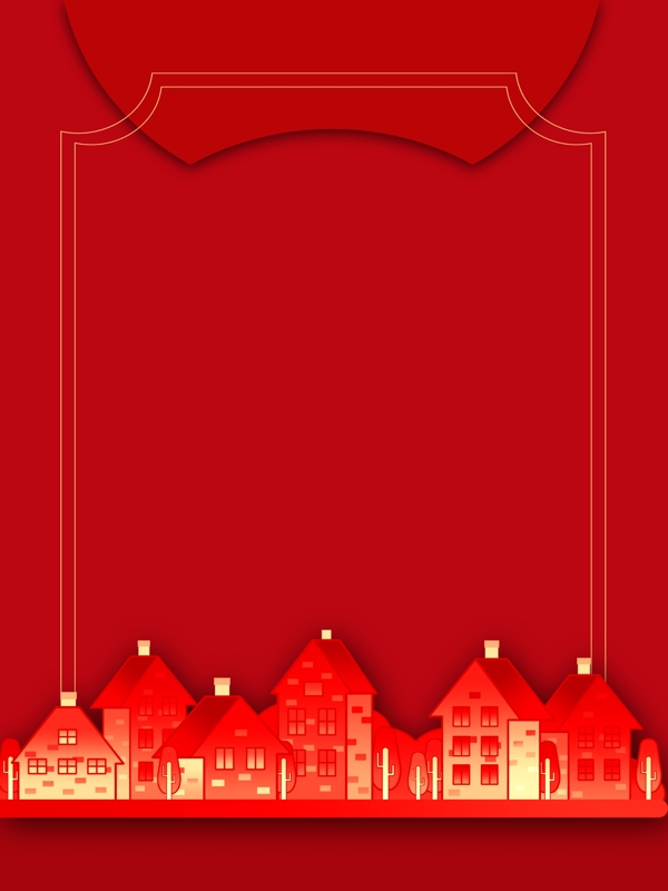 红色剪约风房屋别墅群背景素材