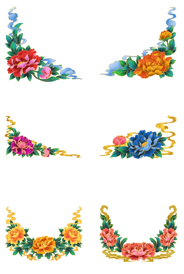 国潮鎏金牡丹花纹图片