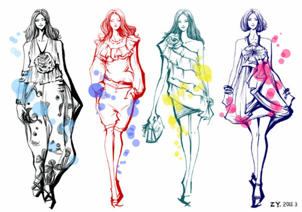 4款彩色女装设计图