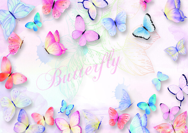 彩色立体蝴蝶背景花墙装饰图图片