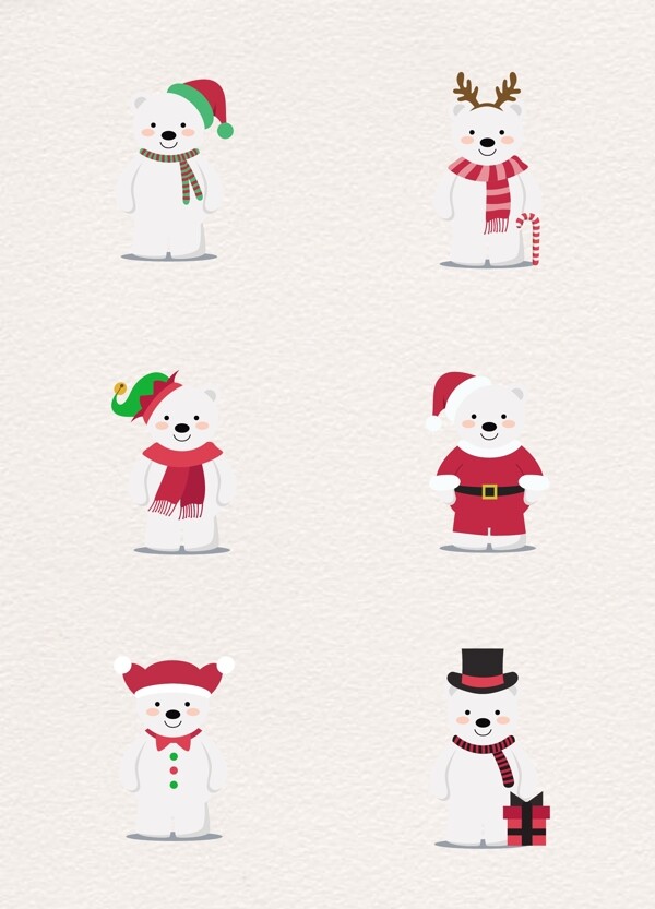 可爱圣诞装扮北极熊矢量设计