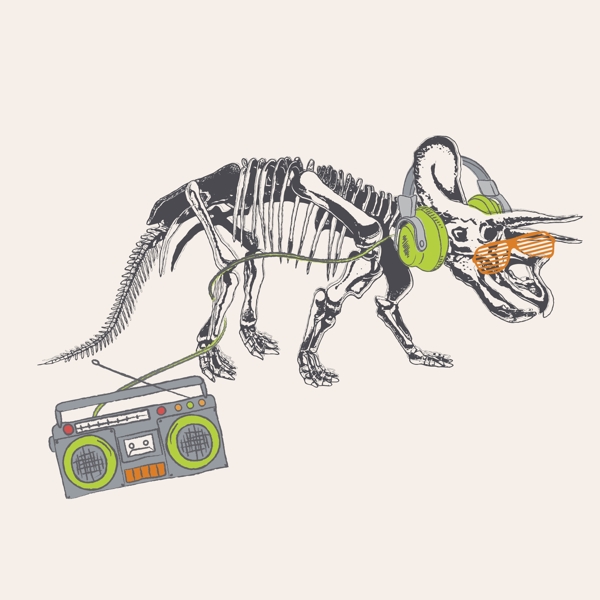 印花矢量图动物恐龙生活元素收音机免费素材