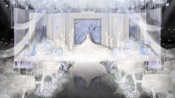 蓝紫色梦幻西式婚礼效果图