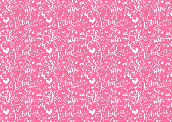 粉色情人节艺术字和爱心无缝背景矢量图